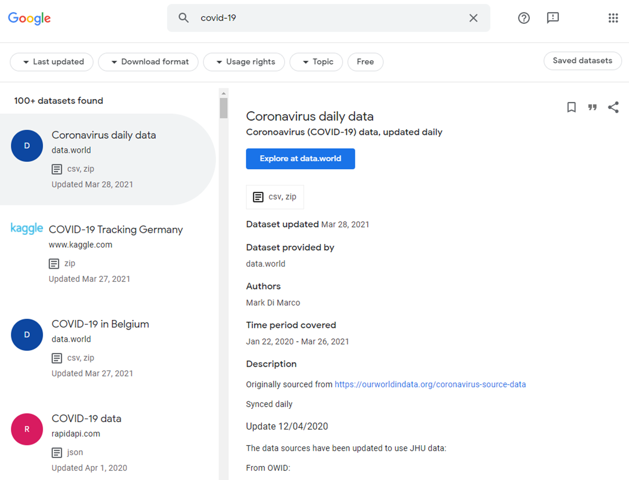 Google Dataset Search For Covid 19 Data