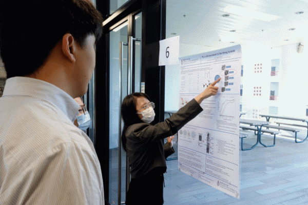 student poster presentations in the Library