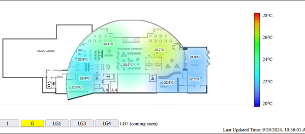 Temperature Heatmap on Library Floor Plan