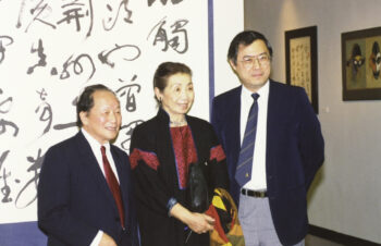 President Woo in the Library at an exhibition, April 20, 1992