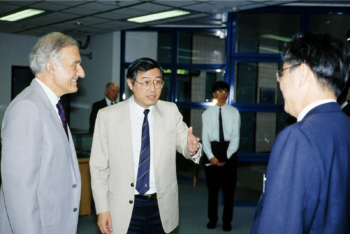 President Woo and Sir Wilson in the Library May 13, 1992