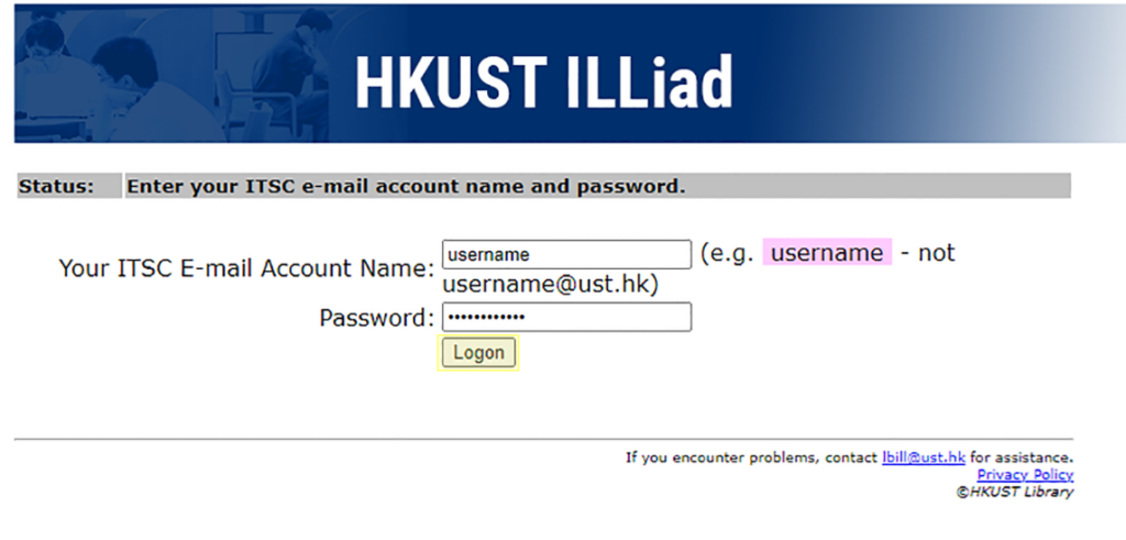 Login page of ILLiad