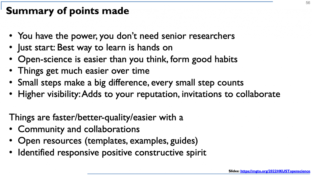 summary of key points in the talk