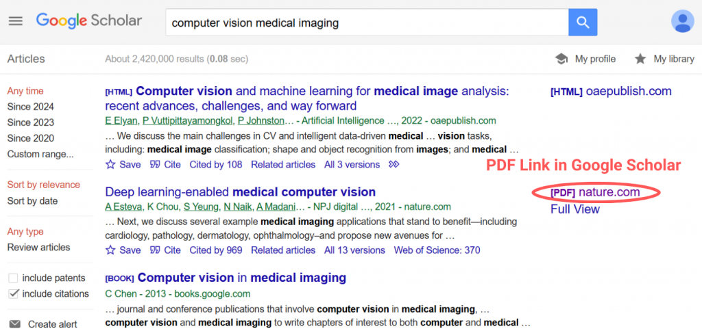 PDF Link In Google Scholar