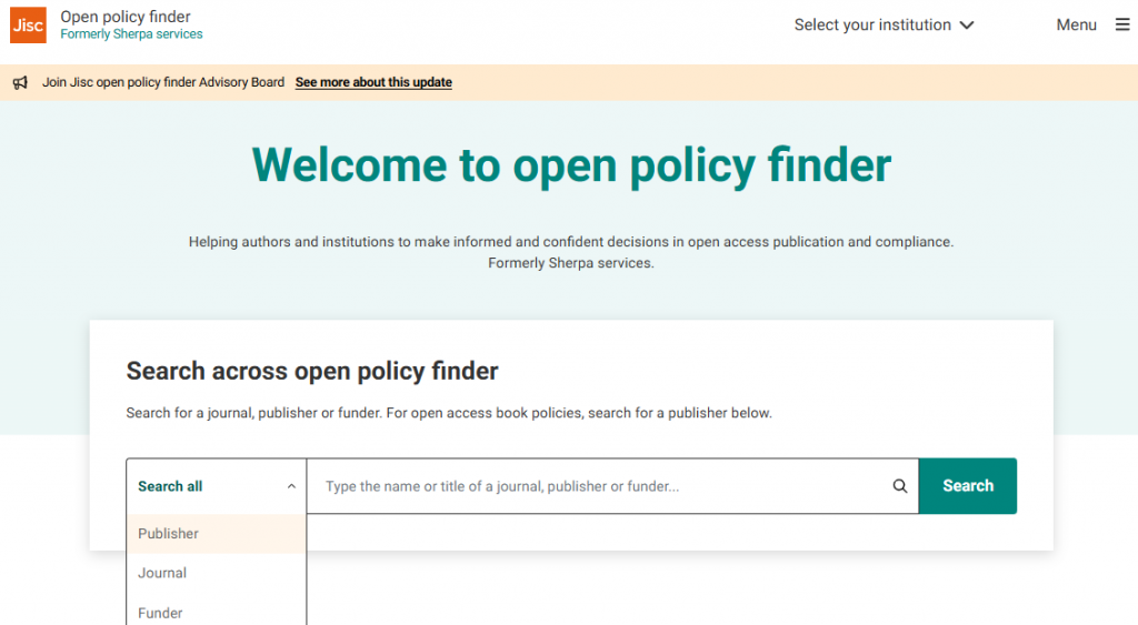 Open Policy Finder landing page