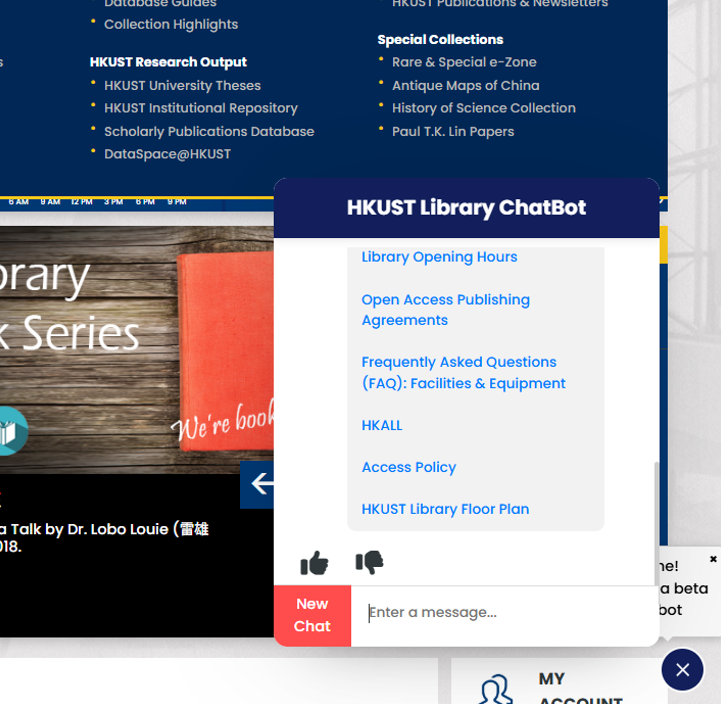 Fig. 2 Previous version of the chatbot – Popup window