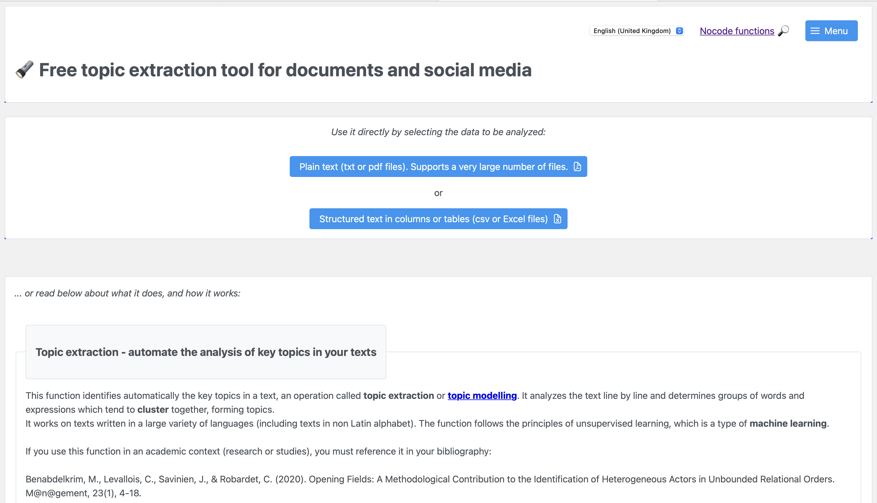 Screenshot of Nocode functions interface