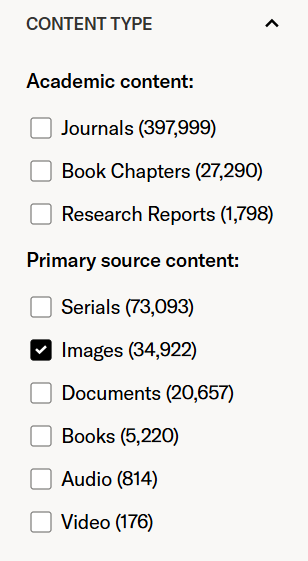 Content Type filter showing Images selected.