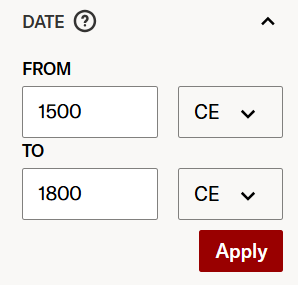 Date range filter set to 1500–1800.