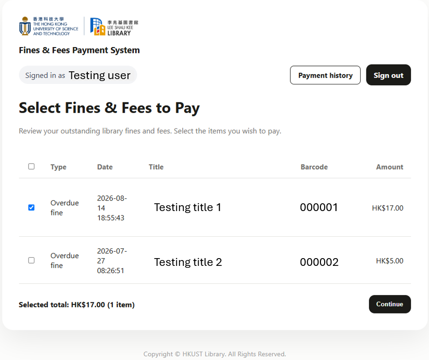 2 - Select payment item