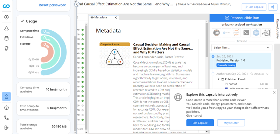 Code Ocean Running A Capsule Dashboard