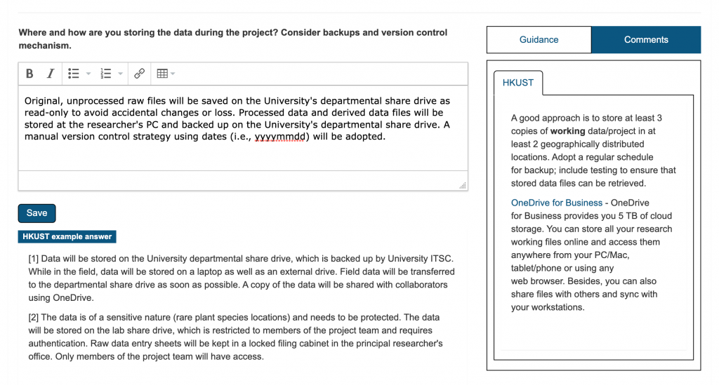 DMPTool Guidance Example
