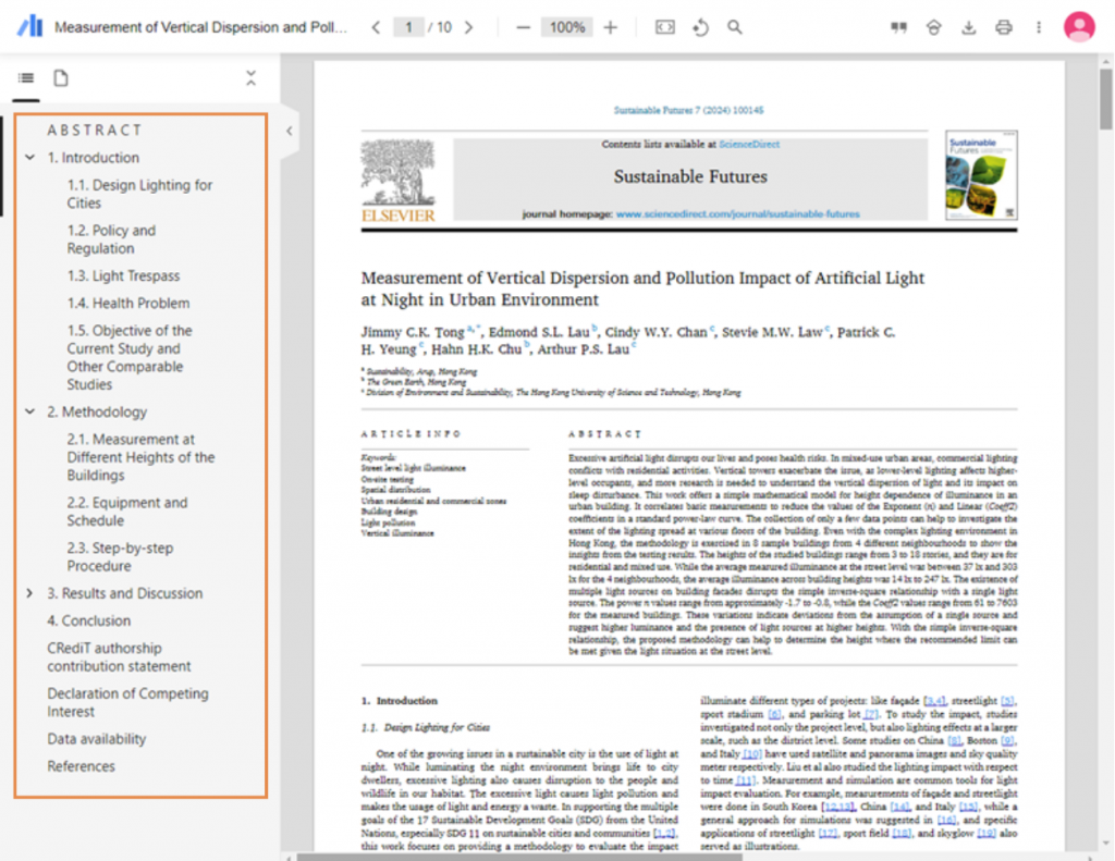 Google PDF Reader can auto-generate document table of content