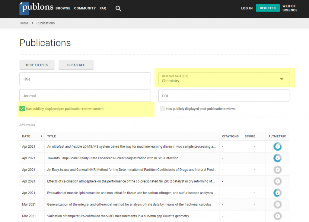 publons publication searh