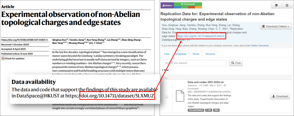 DOI in data availability statement section of a research paper