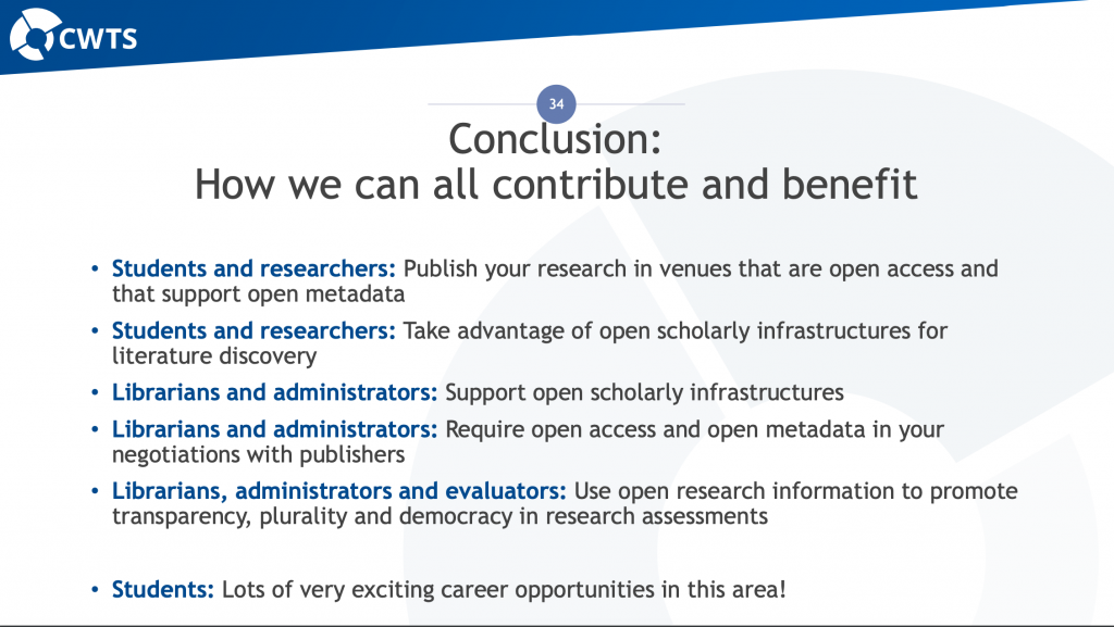 conclusion slides of Ludo Waltman webinar