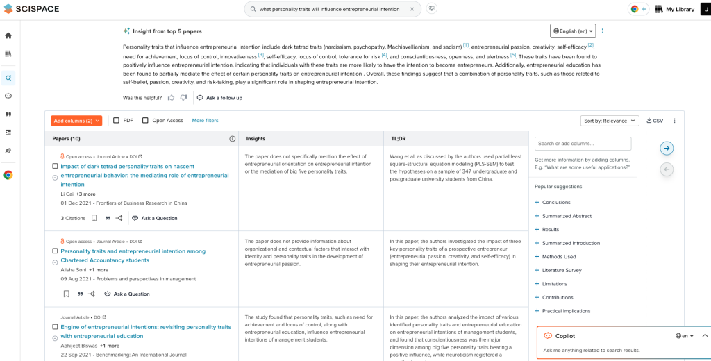 Scispace Lit Review Table