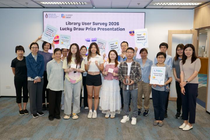 Group photo of prize winners and library staff on April 22