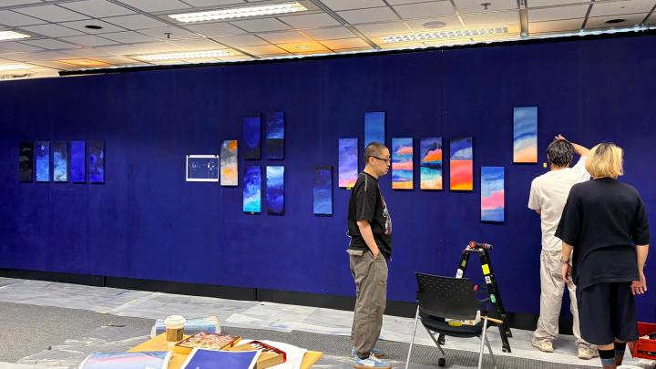 The team installs the exhibition in the G/F Gallery