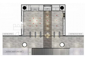 architect's rendering of 1st floor Gallery renovation from birds-eye view