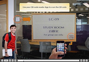 screen shot of e-learning video on how to use QR codes to reserve study rooms