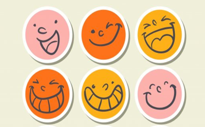 group of 6 different smiley faces