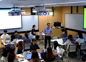 Librarian teaching in lecture room